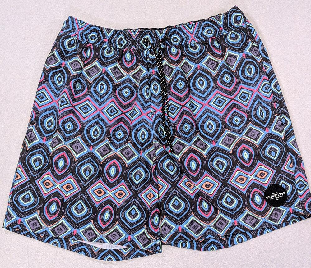 Quiksilver Volley Shorts Mens Medium Pink Blue Geometric Neon Bright Surf